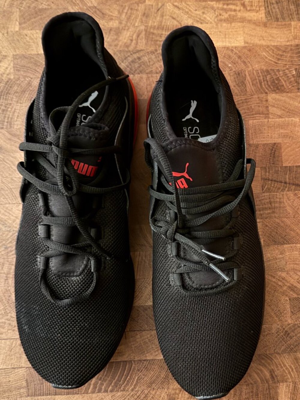 PUMA Black and Red Athletic Shoes with Breathable Mesh -Electron Style